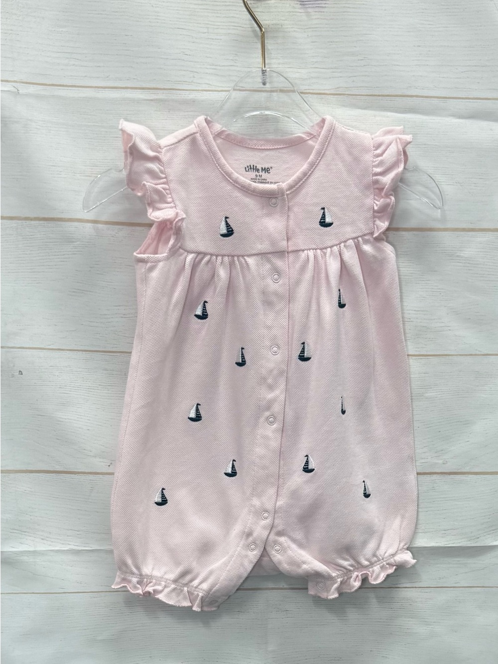 Little Me Pink Sailboat Short Sleeve Baby Romper Pajamas Size 9 Months